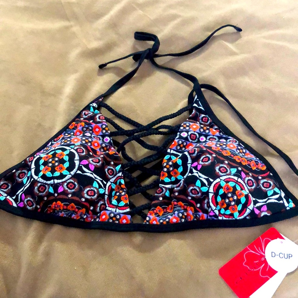 Black Floral Bikini Top